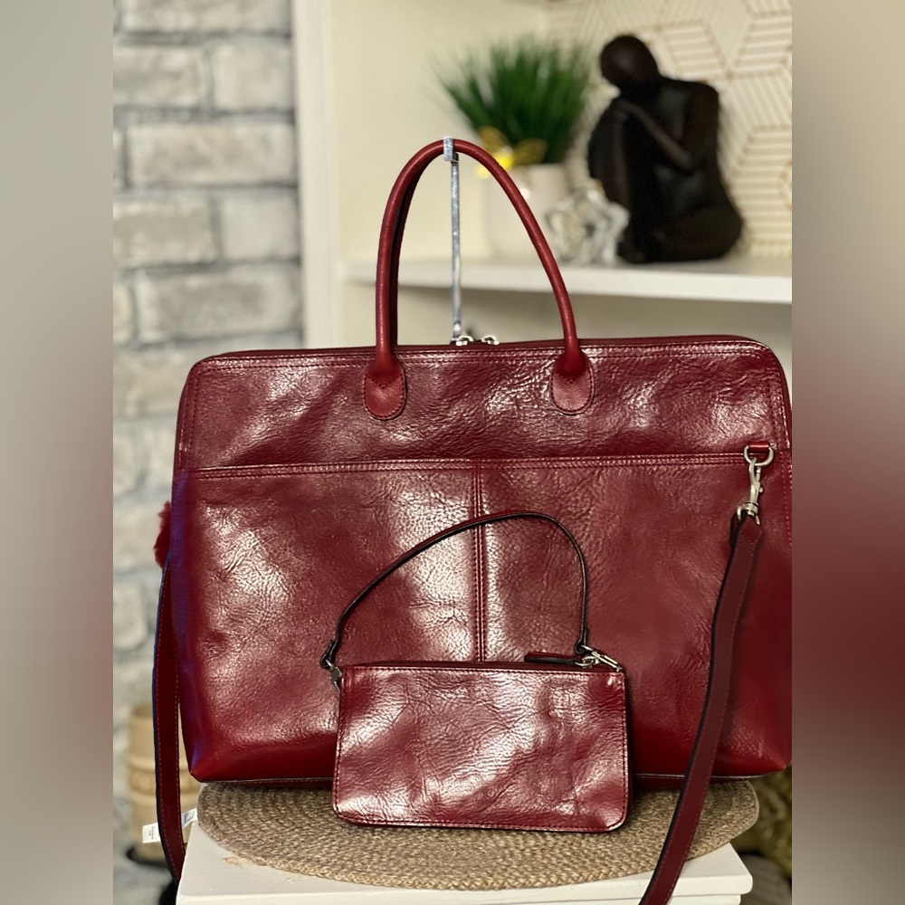 WILSON Elegant Red Leather Briefcase Set.